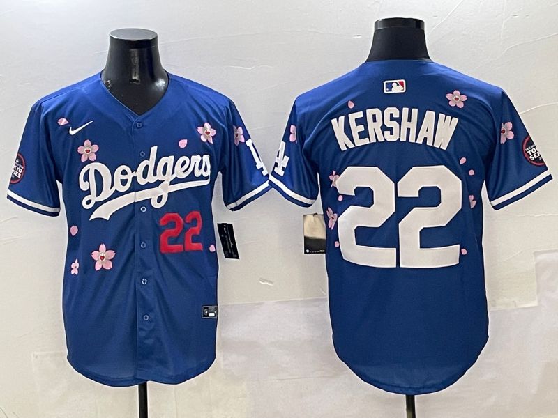 Men Los Angeles Dodgers #22 Kershaw Blue Sakura Edition 2025 Nike MLB Jersey style 2->los angeles dodgers->MLB Jersey